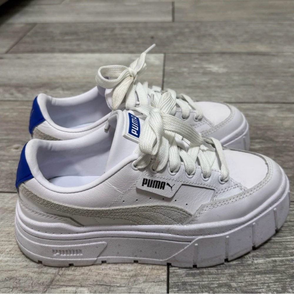 Puma Mayze White and Blue Sneakers